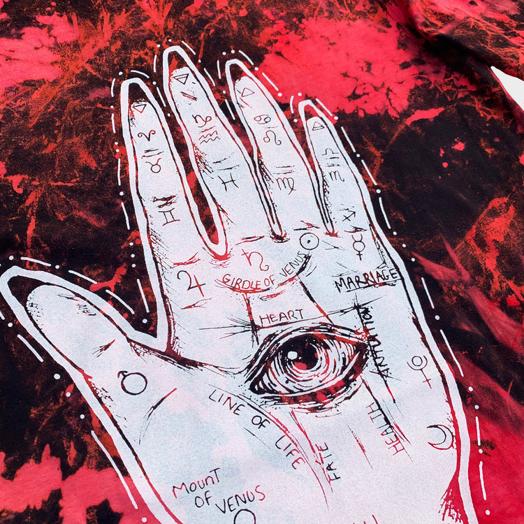 Palmistry Hand Red/Black Reverse Tie Dye T-shirt