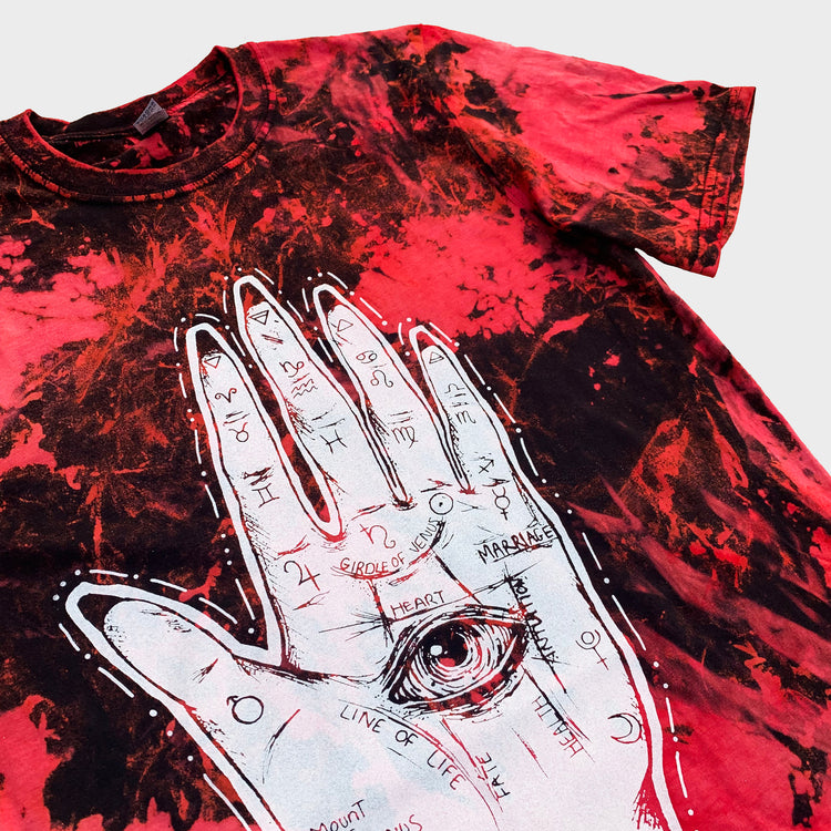 Palmistry Hand Red/Black Reverse Tie Dye T-shirt