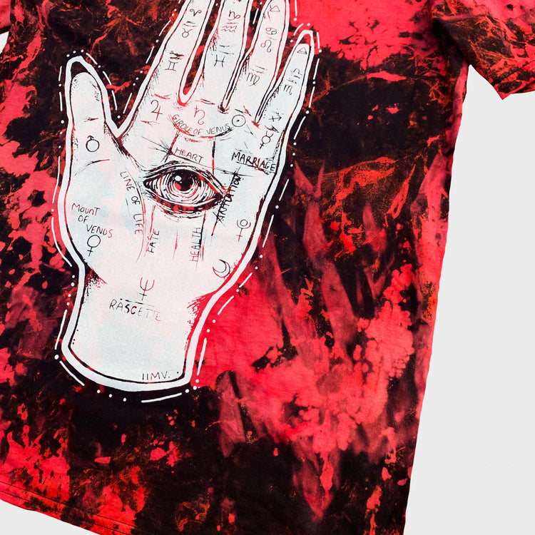 Palmistry Hand Red/Black Reverse Tie Dye T-shirt
