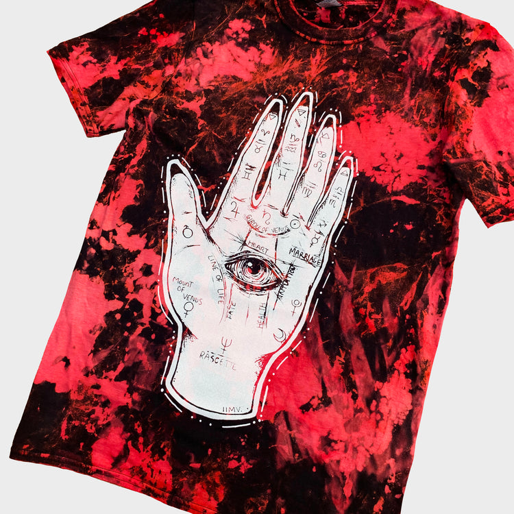 Palmistry Hand Red/Black Reverse Tie Dye T-shirt