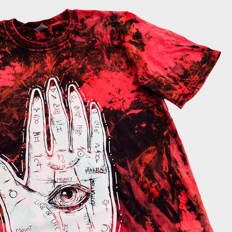 Palmistry Hand Red/Black Reverse Tie Dye T-shirt
