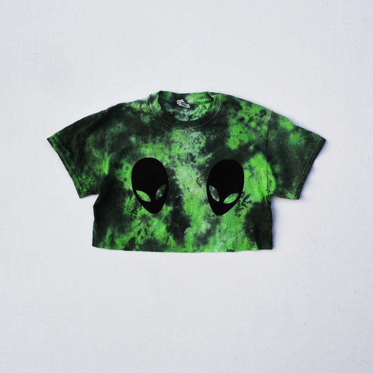 Alien Boobs Green/Black Tie Dye Crop Top - Free Shipping - iimvclothing