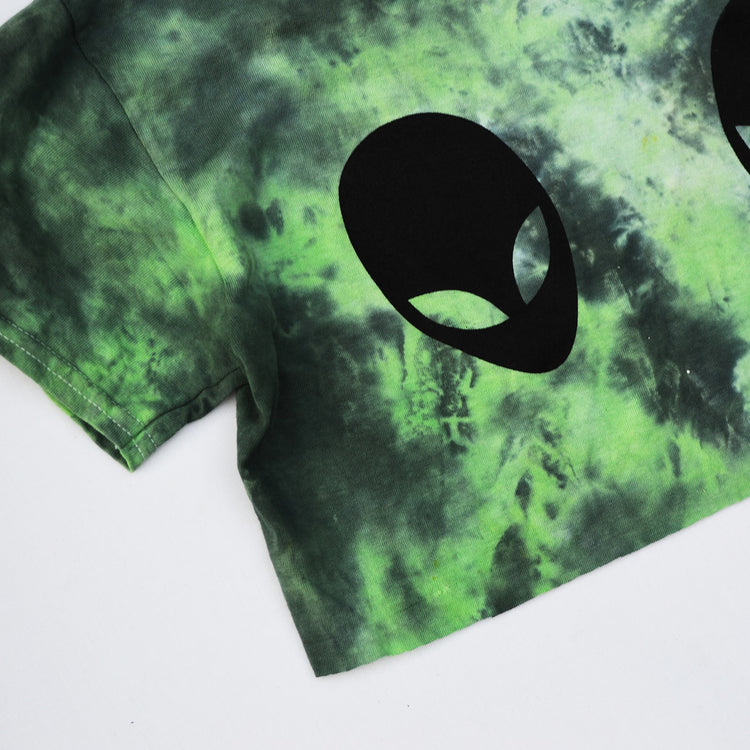 Alien Boobs Green/Black Tie Dye Crop Top - Free Shipping - iimvclothing