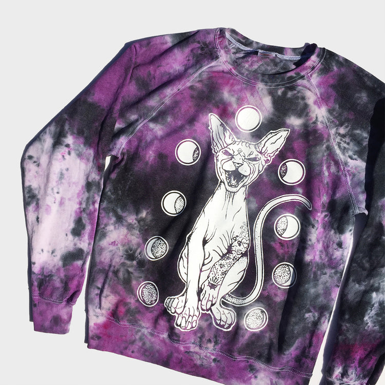 Moon Cat Purple/Black Tie Dye Sweatshirt - Free Shipping - iimvclothing