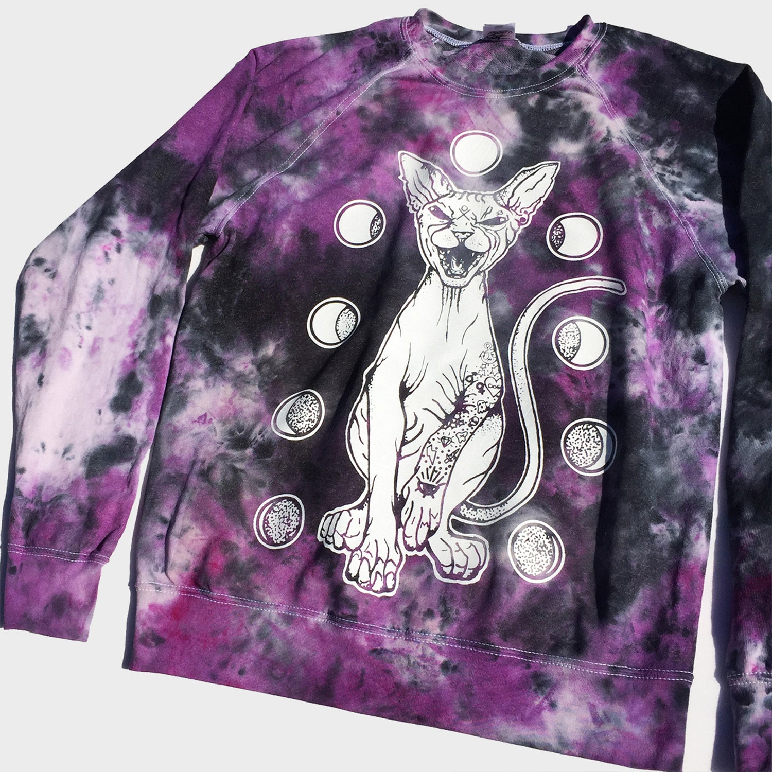 Moon Cat Purple/Black Tie Dye Sweatshirt - Free Shipping - iimvclothing