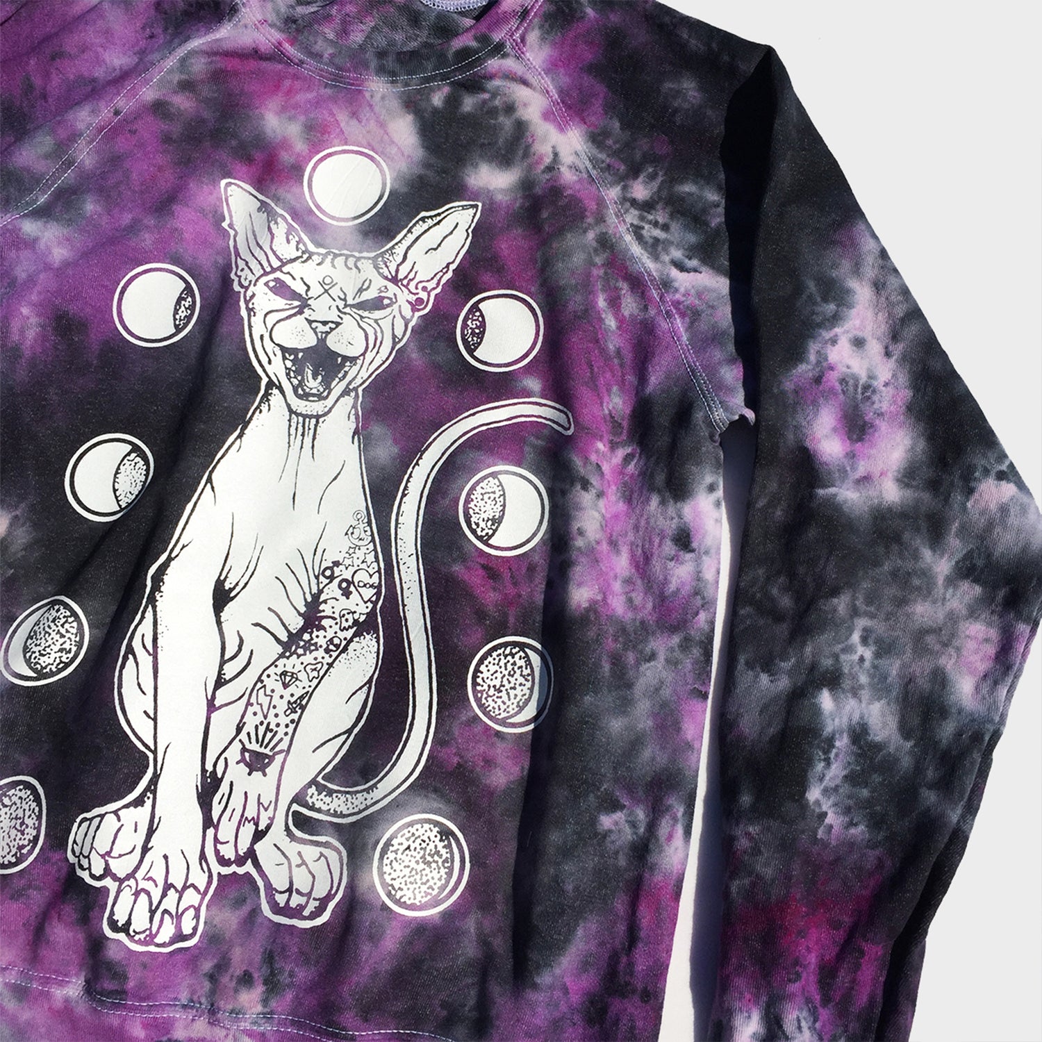 Moon Cat Purple/Black Tie Dye Sweatshirt - Free Shipping - iimvclothing