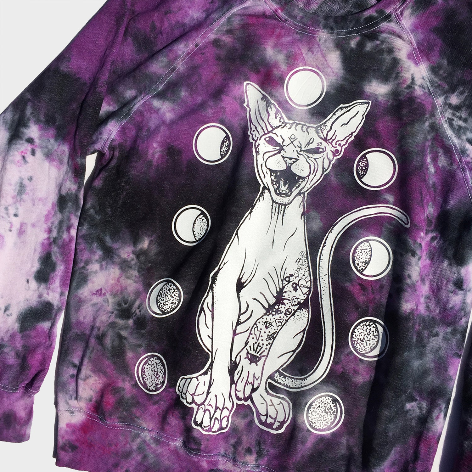 Moon Cat Purple/Black Tie Dye Sweatshirt - Free Shipping - iimvclothing