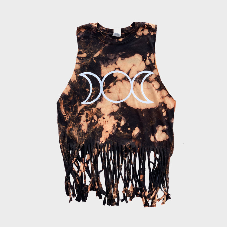 Mother Maiden Crone Acid Burned Tie Dye Fringed Crop Top - Free Shipping - iimvclothing