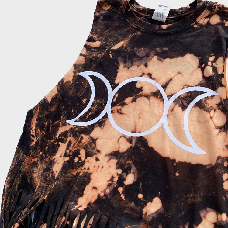 Mother Maiden Crone Acid Burned Tie Dye Fringed Crop Top - Free Shipping - iimvclothing