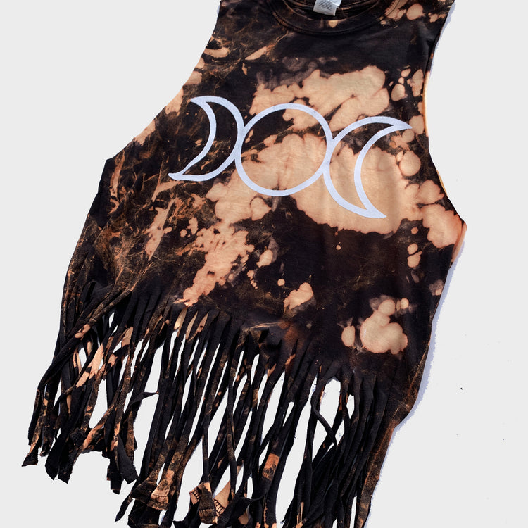 Mother Maiden Crone Acid Burned Tie Dye Fringed Crop Top - Free Shipping - iimvclothing