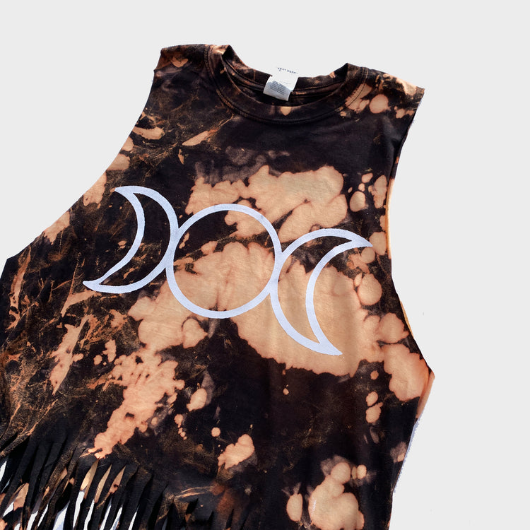 Mother Maiden Crone Acid Burned Tie Dye Fringed Crop Top - Free Shipping - iimvclothing