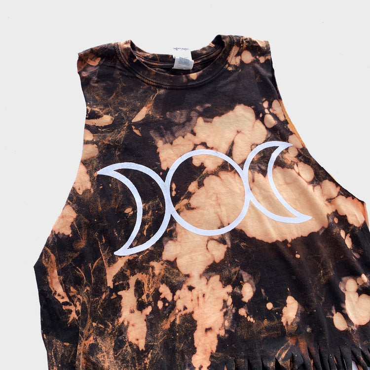 Mother Maiden Crone Acid Burned Tie Dye Fringed Crop Top - Free Shipping - iimvclothing