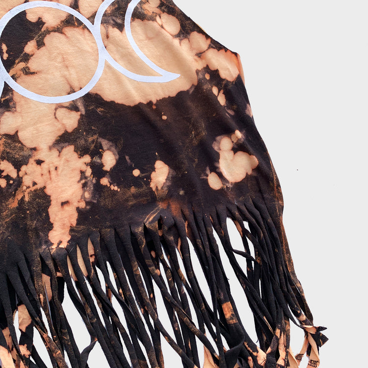 Mother Maiden Crone Acid Burned Tie Dye Fringed Crop Top - Free Shipping - iimvclothing