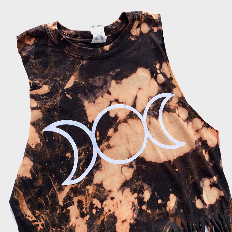 Mother Maiden Crone Acid Burned Tie Dye Fringed Crop Top - Free Shipping - iimvclothing