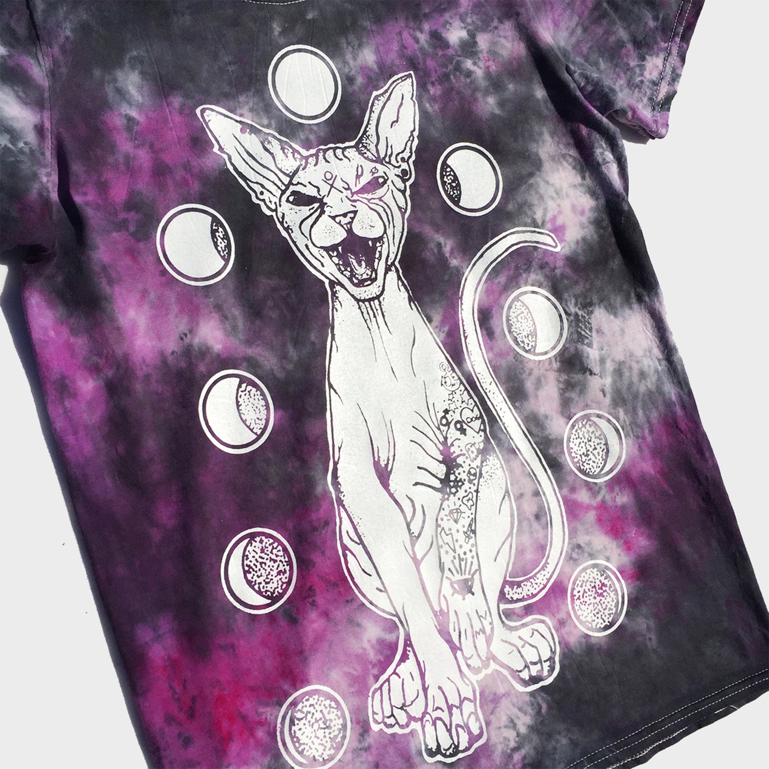 Moon Cat Purple/Black Tie Dye T-shirt - Free Shipping - iimvclothing