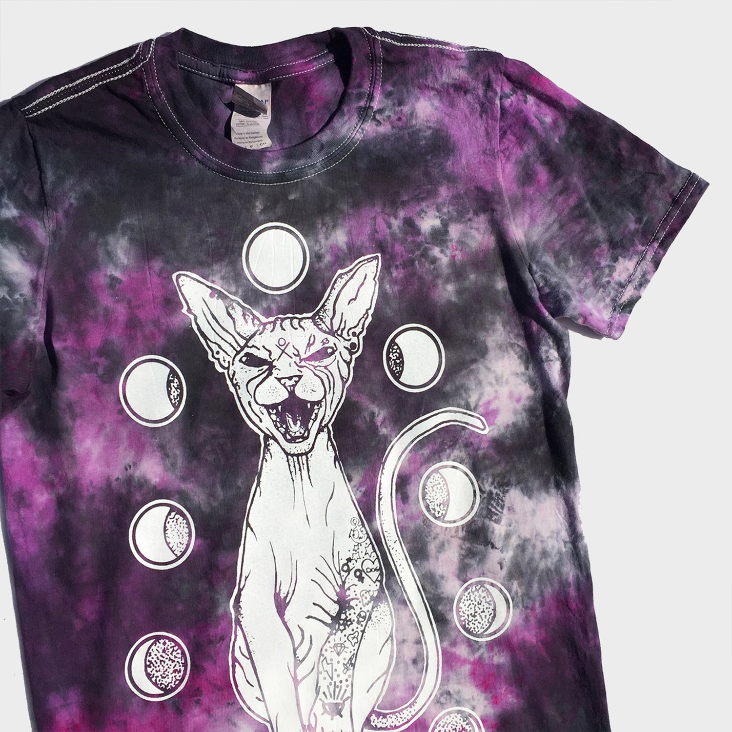 Moon Cat Purple/Black Tie Dye T-shirt - Free Shipping - iimvclothing