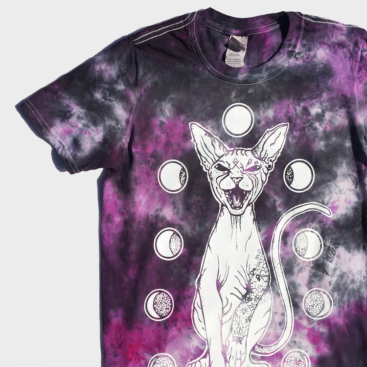 Moon Cat Purple/Black Tie Dye T-shirt - Free Shipping - iimvclothing