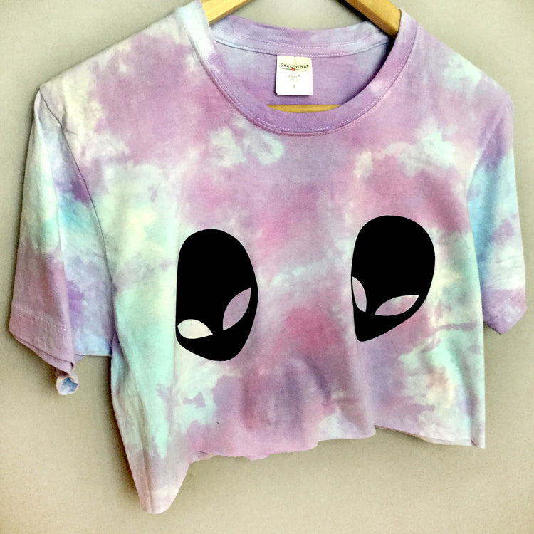 Alien Boobs Purple/Blue Tie Dye Crop Top - Free Shipping - iimvclothing