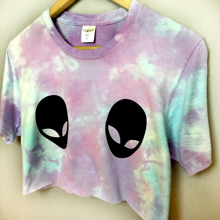 Alien Boobs Purple/Blue Tie Dye Crop Top - Free Shipping - iimvclothing