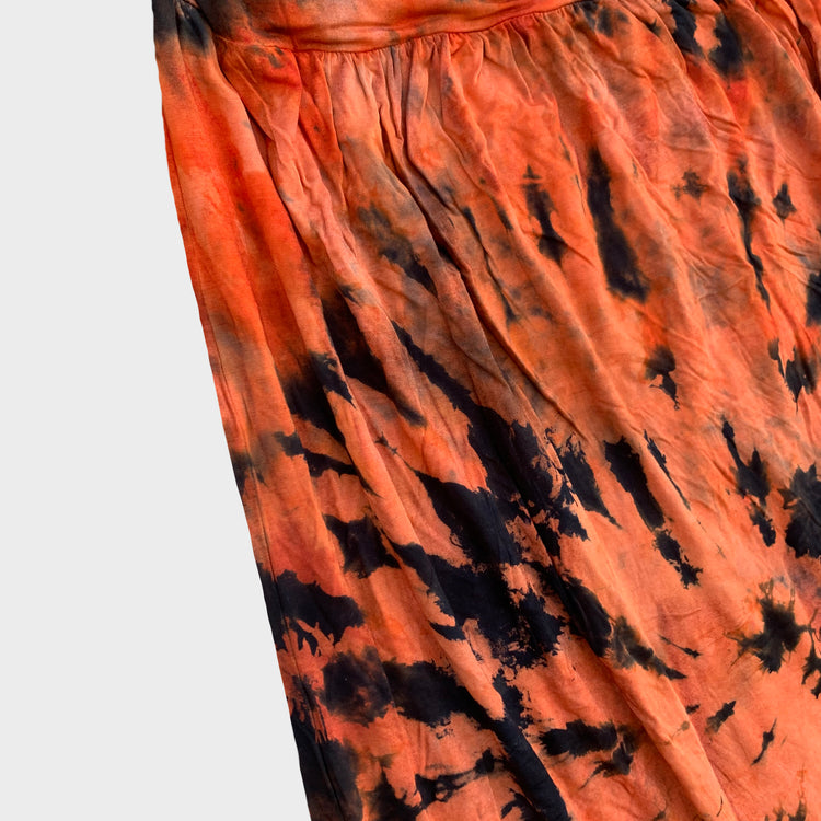 Orange/Black Spiral Tie Dye Midi Skirt