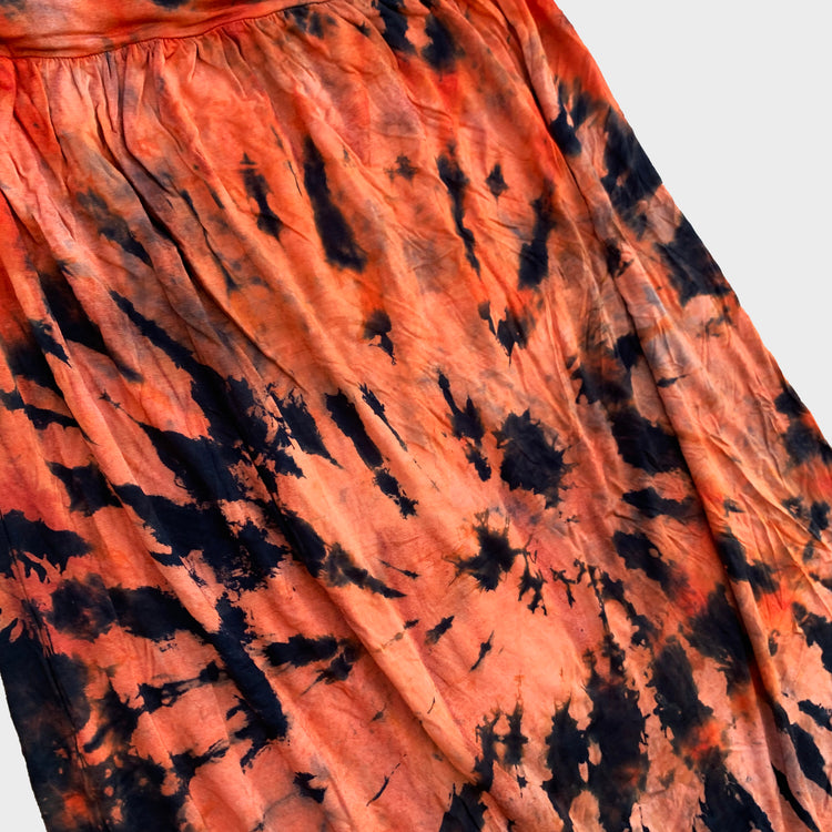Orange/Black Spiral Tie Dye Midi Skirt