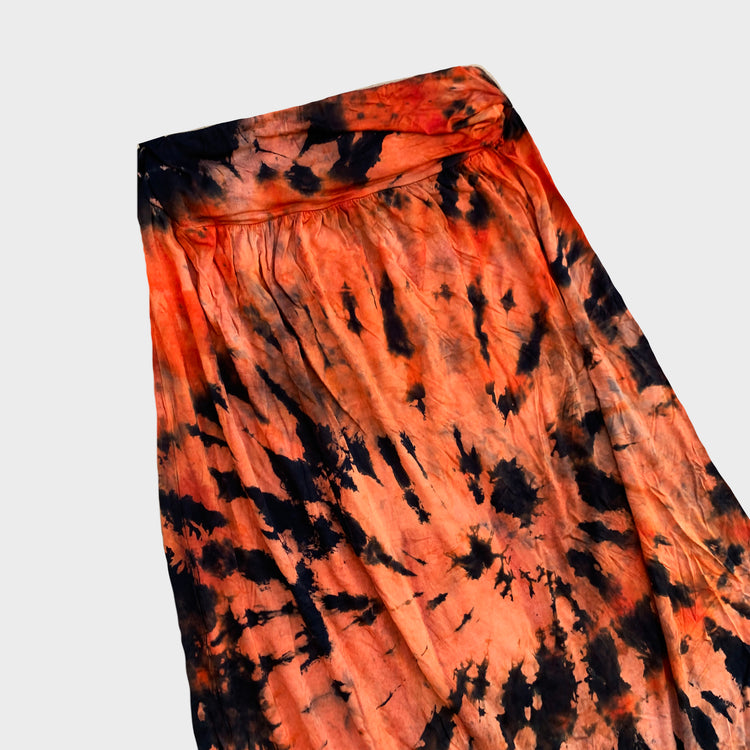 Orange/Black Spiral Tie Dye Midi Skirt