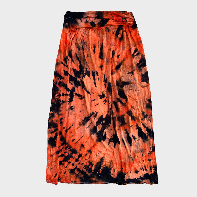 Orange/Black Spiral Tie Dye Midi Skirt