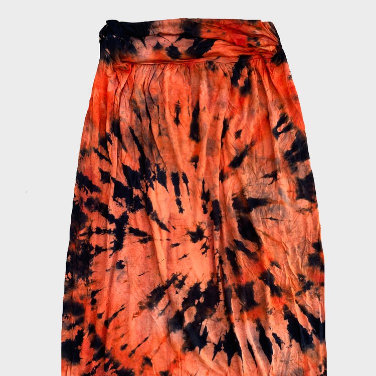 Orange/Black Spiral Tie Dye Midi Skirt