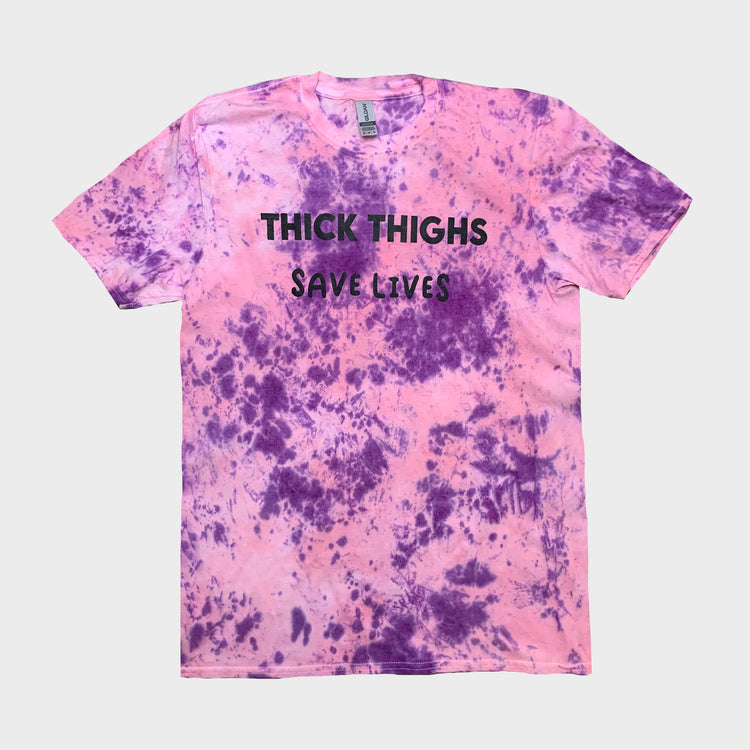 Thick Thighs Save Lives Pink/Purple Tie Dye T-shirt