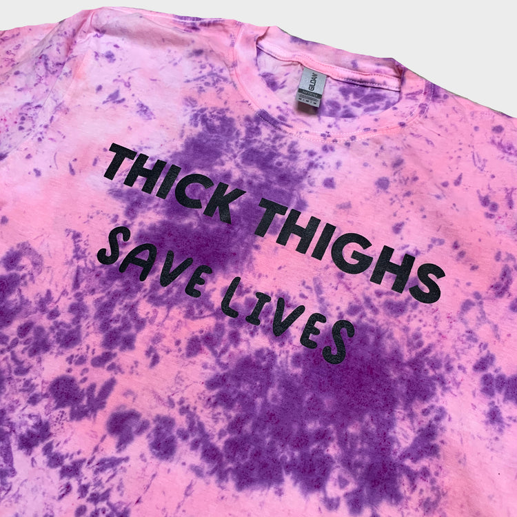 Thick Thighs Save Lives Pink/Purple Tie Dye T-shirt