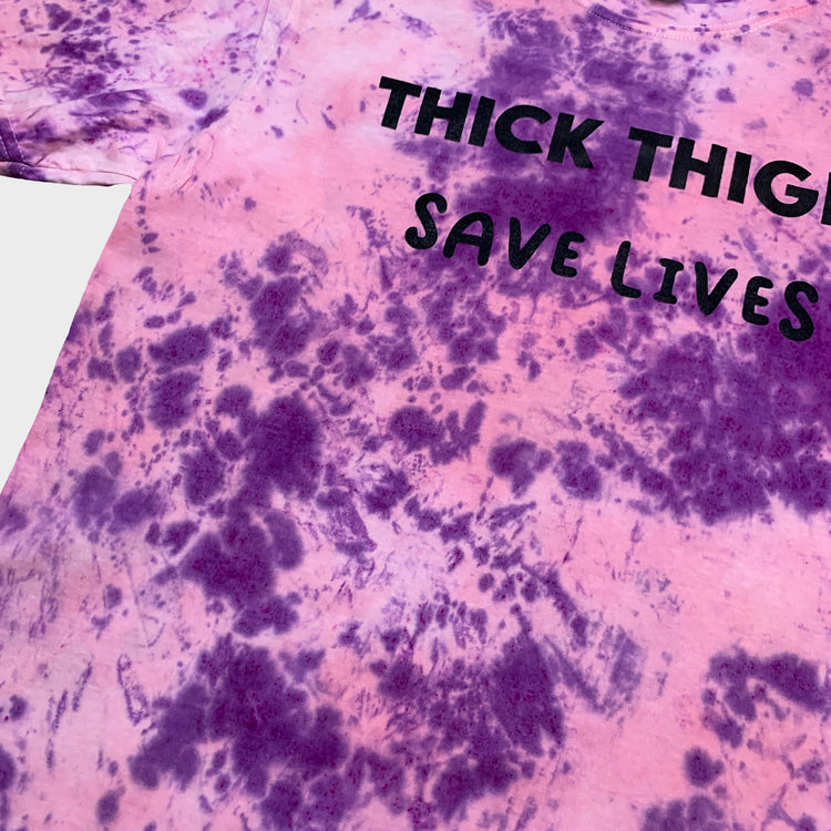 Thick Thighs Save Lives Pink/Purple Tie Dye T-shirt