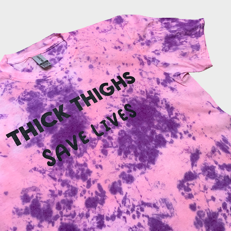 Thick Thighs Save Lives Pink/Purple Tie Dye T-shirt
