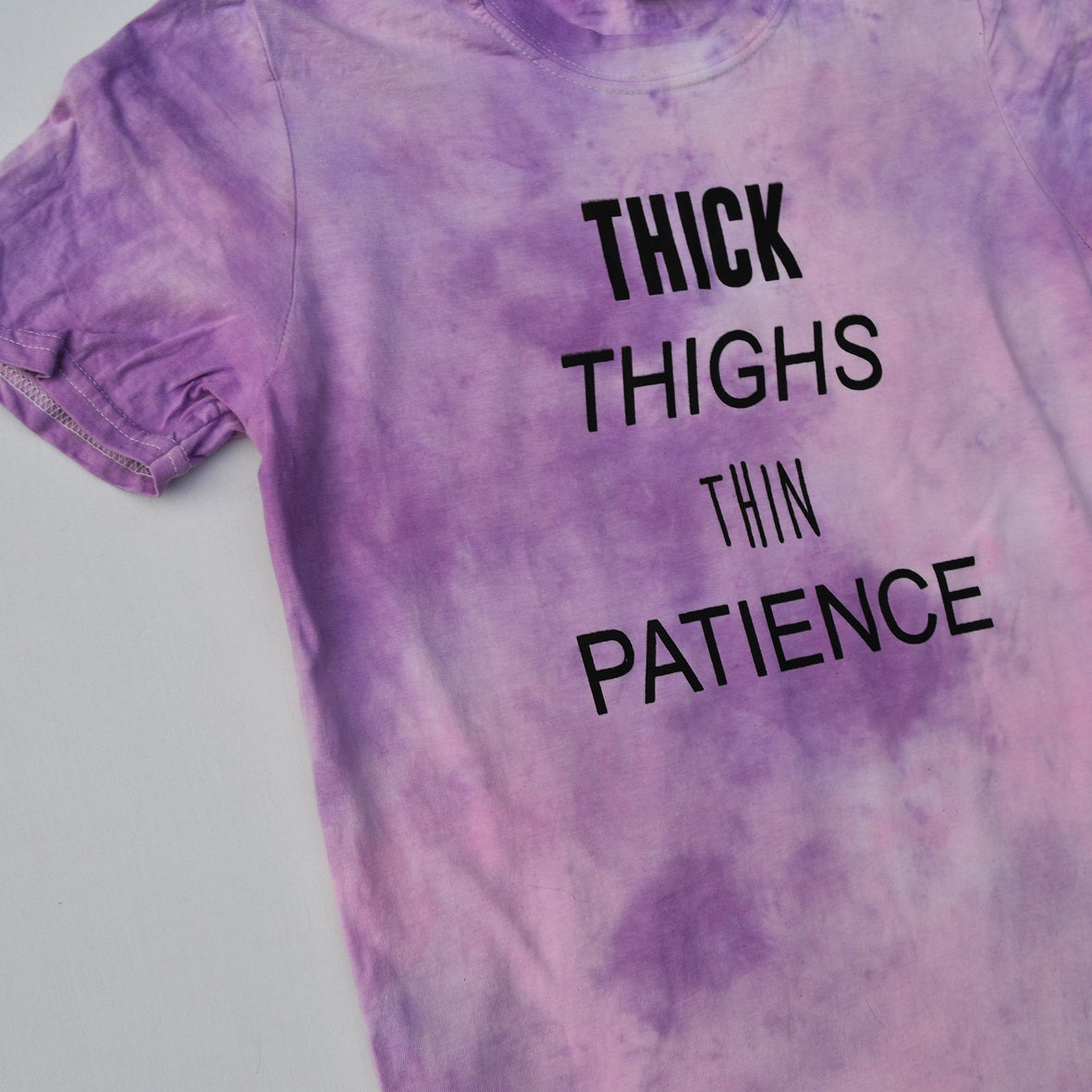 Thick Thighs Thin Patience Pink/Purple Tie Dye T-shirt - Free Shipping - iimvclothing