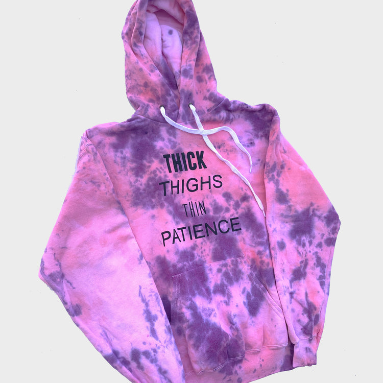 Thick Thighs Thin Patience Pink/Purple Tie Dye Hoodie - Free Shipping - iimvclothing