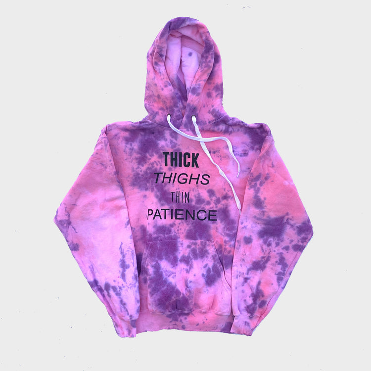Thick Thighs Thin Patience Pink/Purple Tie Dye Hoodie - Free Shipping - iimvclothing