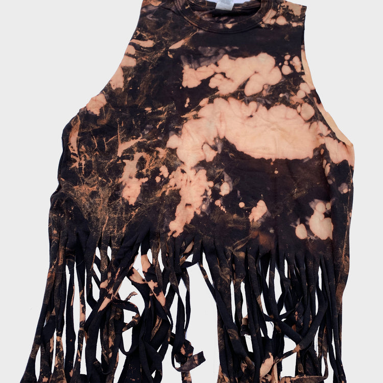 Acid Burned Tie Dye Fringed Crop Top - Free Shipping - iimvclothing