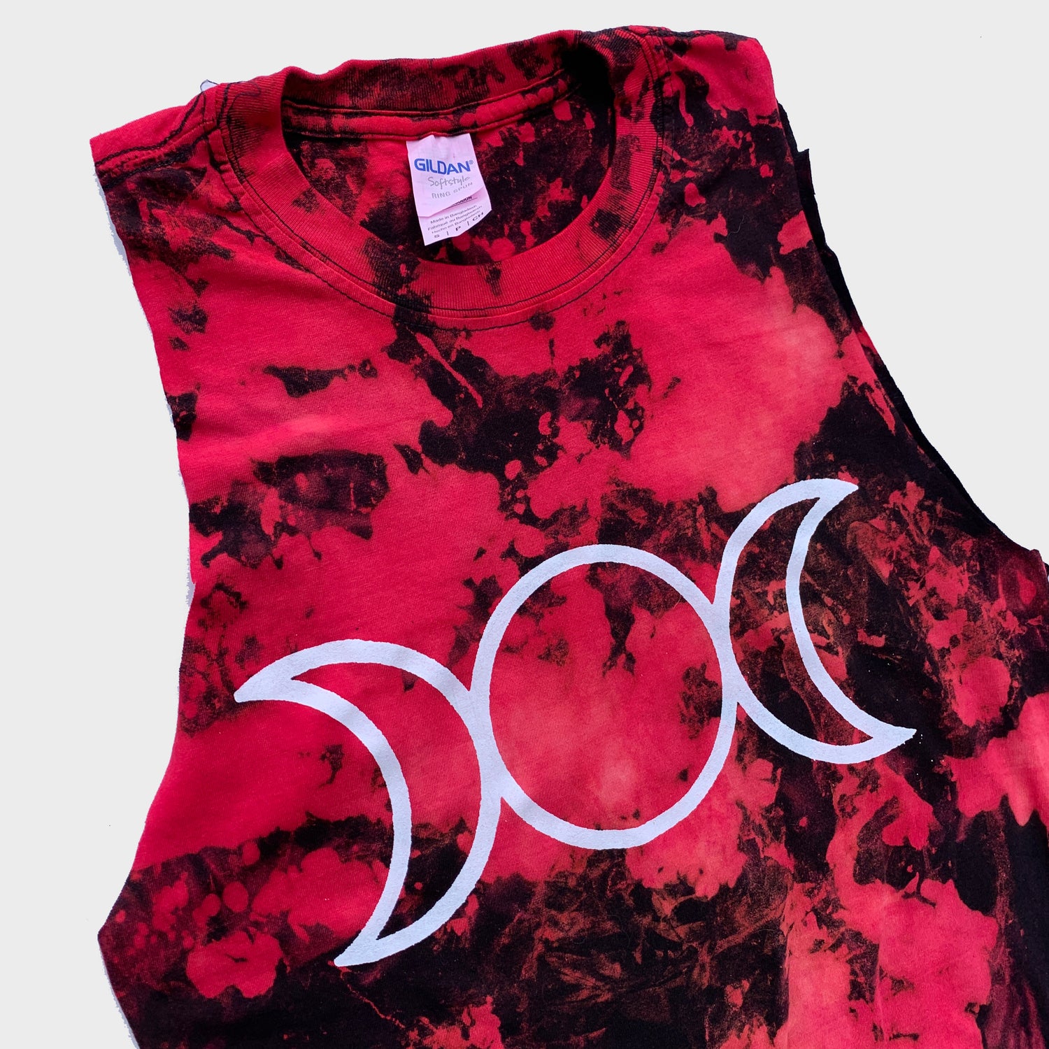 Mother Maiden Crone Red/Black Reverse Tie Dye Fringed Crop Top - Free Shipping - iimvclothing