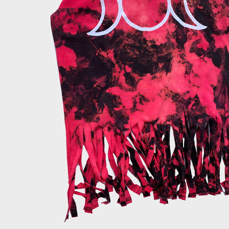 Mother Maiden Crone Red/Black Reverse Tie Dye Fringed Crop Top - Free Shipping - iimvclothing