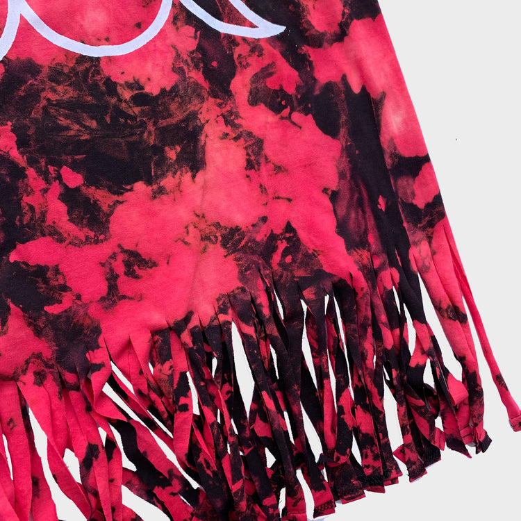 Mother Maiden Crone Red/Black Reverse Tie Dye Fringed Crop Top - Free Shipping - iimvclothing
