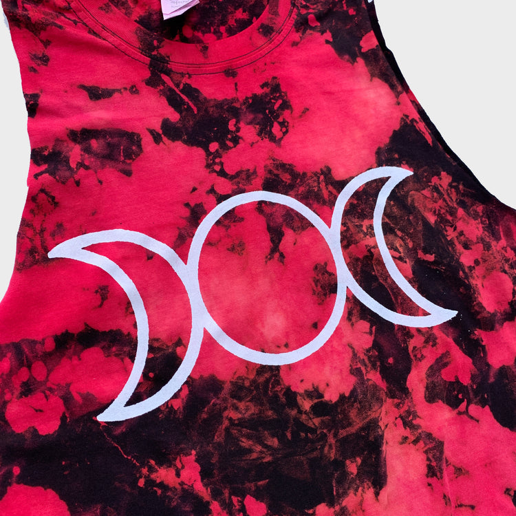 Mother Maiden Crone Red/Black Reverse Tie Dye Fringed Crop Top - Free Shipping - iimvclothing