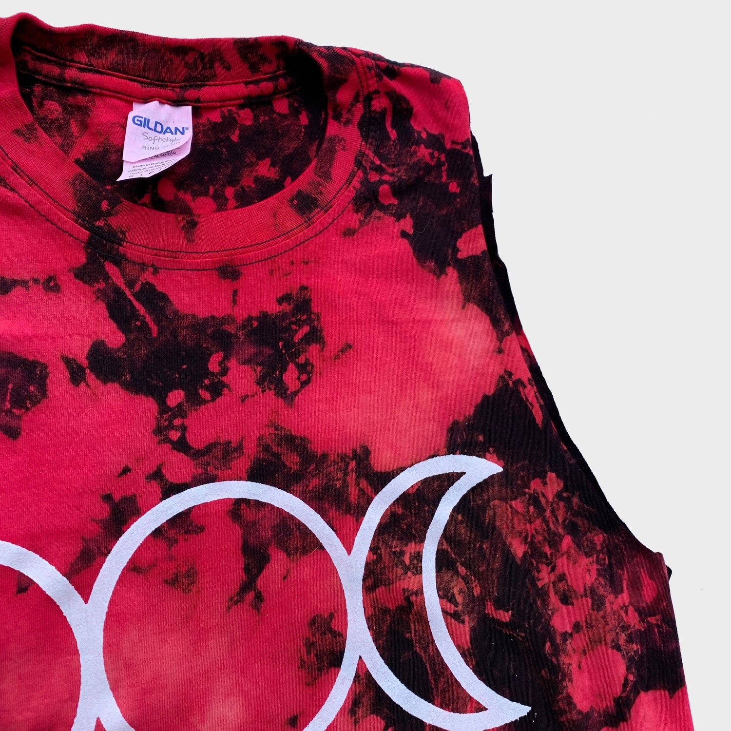 Mother Maiden Crone Red/Black Reverse Tie Dye Fringed Crop Top - Free Shipping - iimvclothing